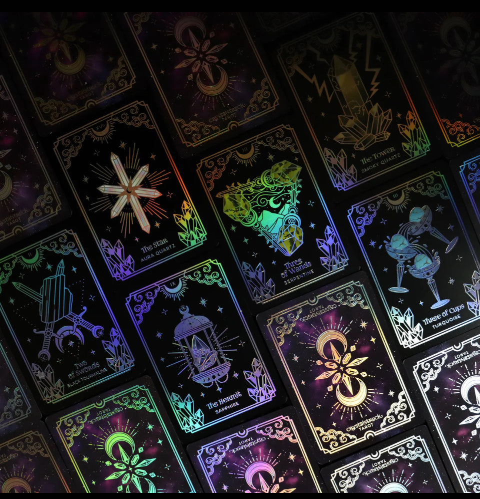 Crystalstruck Tarot Silver Holographic Limited Edition 78 card deck- By Moonstruck Crystals Art by Kara Pavlik