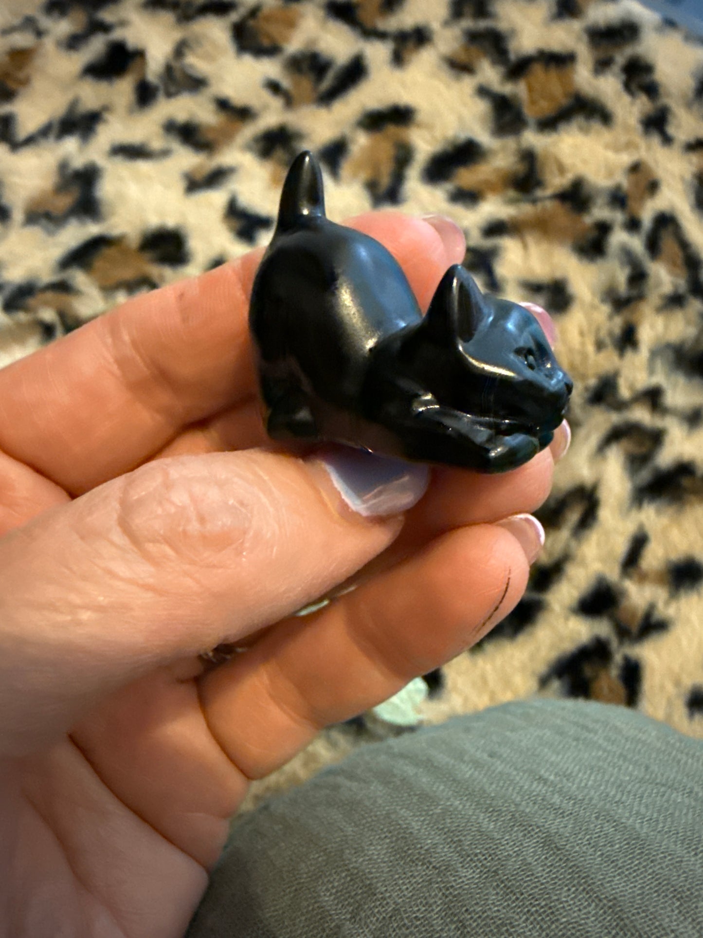 Playing Cat Black Obsidian Carvings