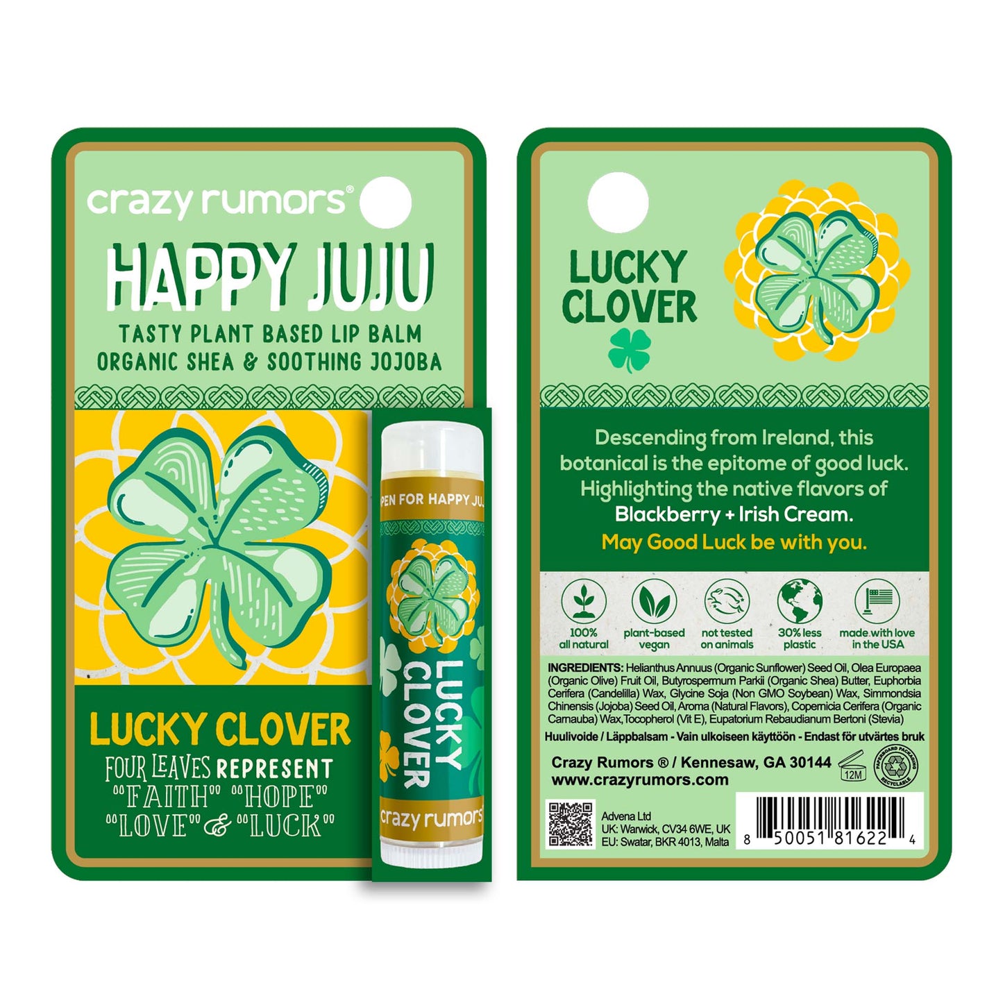 All Natural, Vegan Happy Juju-Lucky Clover Lip Balm Gift Box