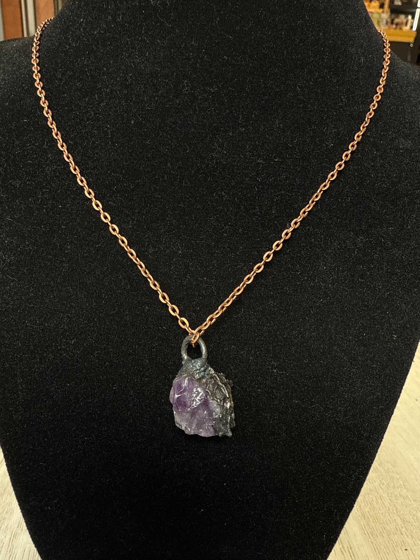 Electroplated Copper Amethyst + Leaf | Hamdmade by Sacred Alchemy in Vermont