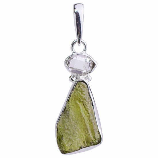 Moldavite Herkimer Diamond Gem Pendant