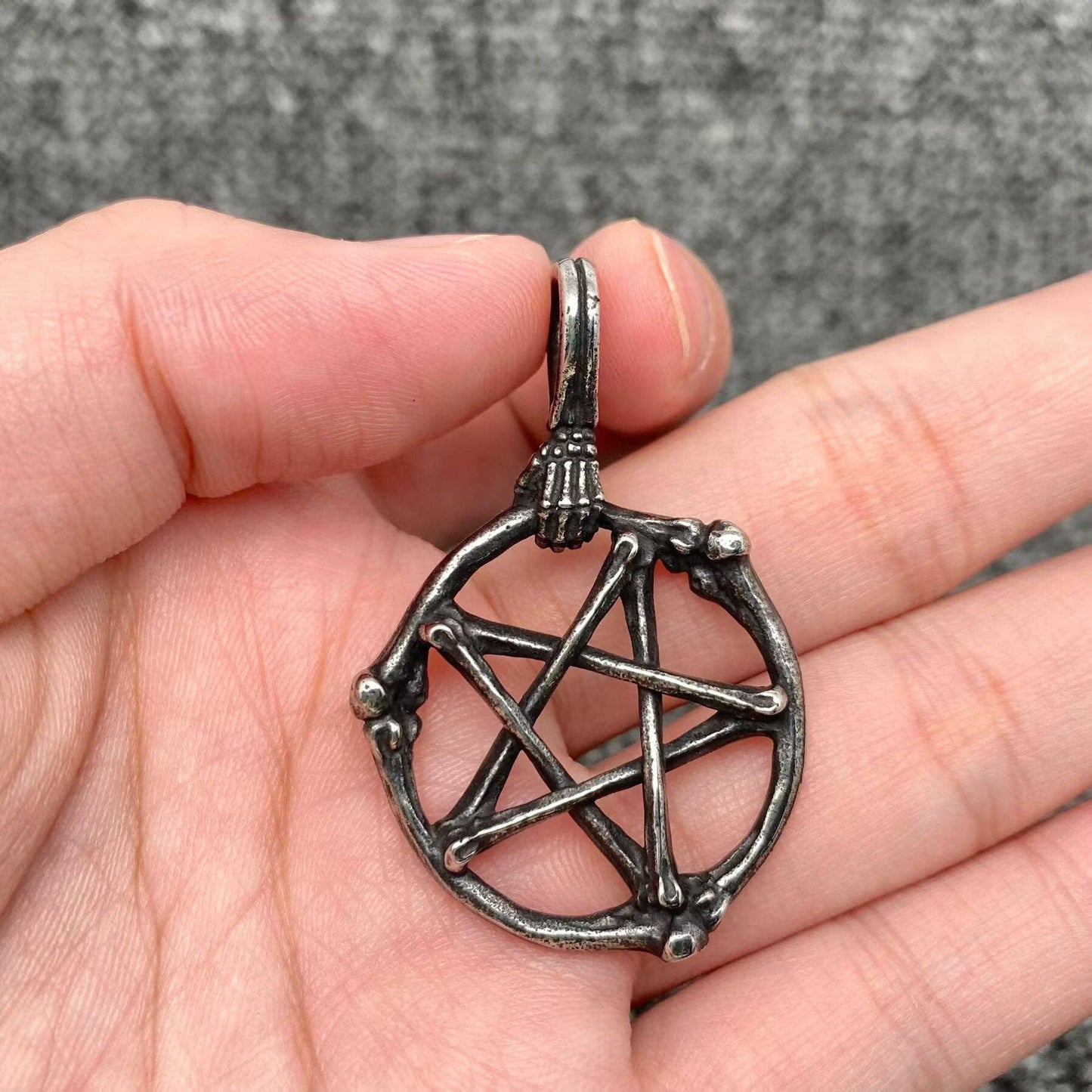 Blackening Stainless Steel Skull Pentagram Pendant - MJ/MNP