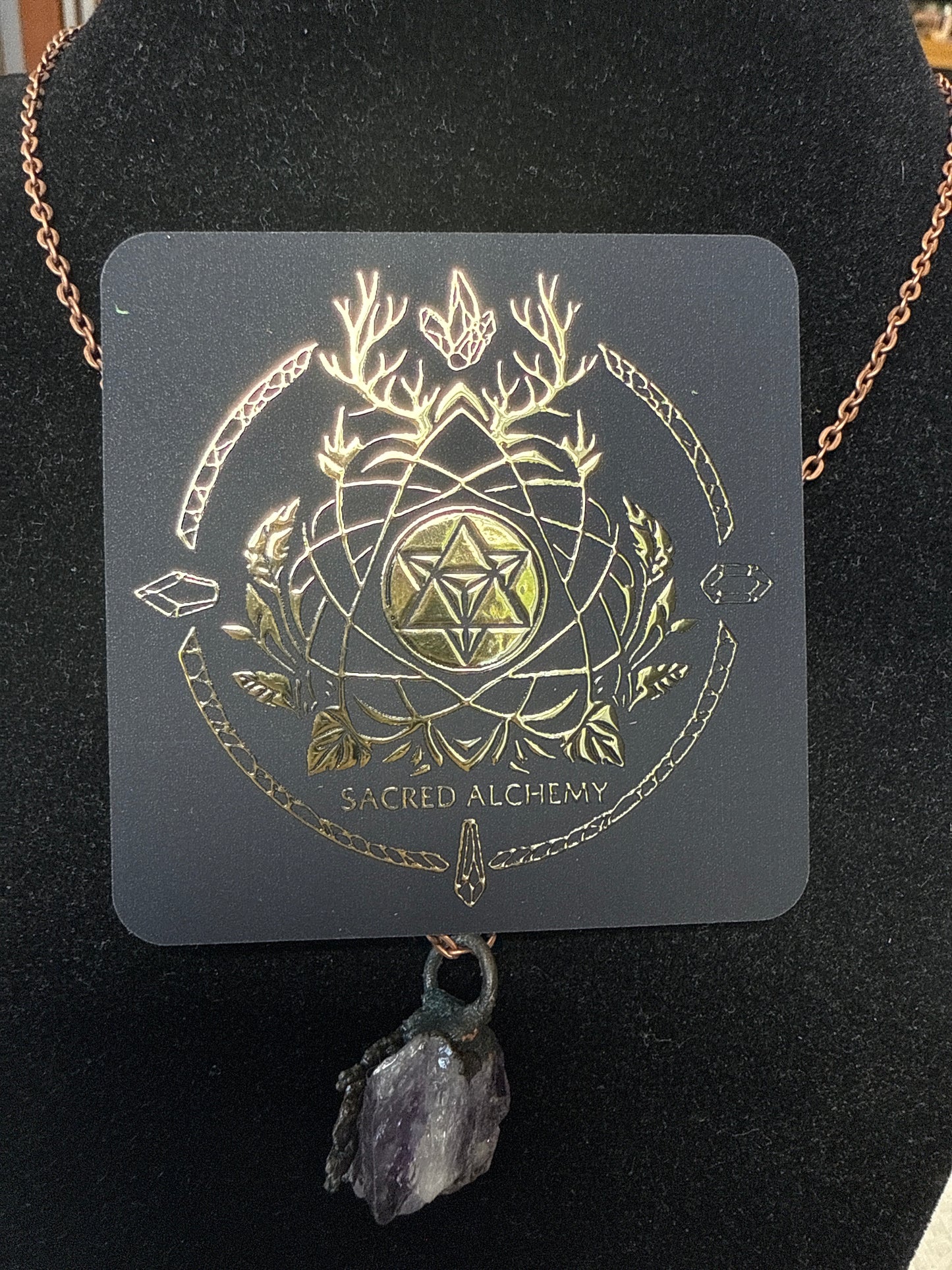 Electroplated Copper Amethyst + Leaf | Hamdmade by Sacred Alchemy in Vermont