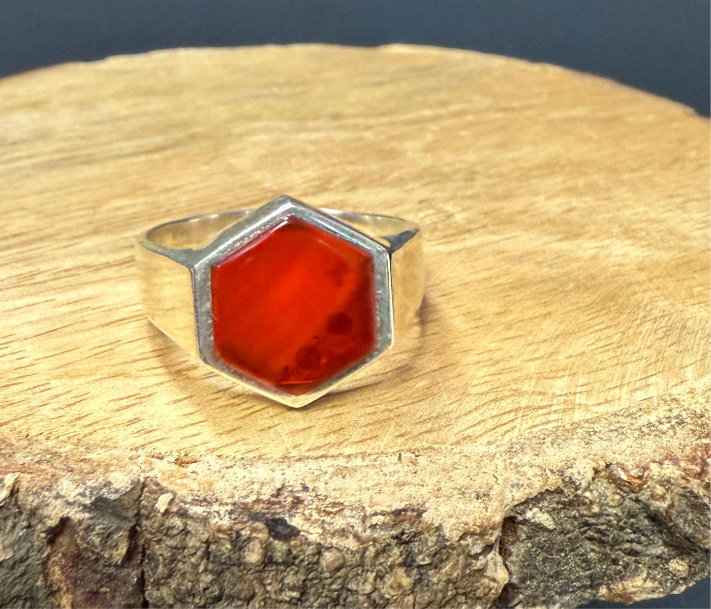 Carnelian Hexagram Unisex Signet Ring | 925 Sterling Silver