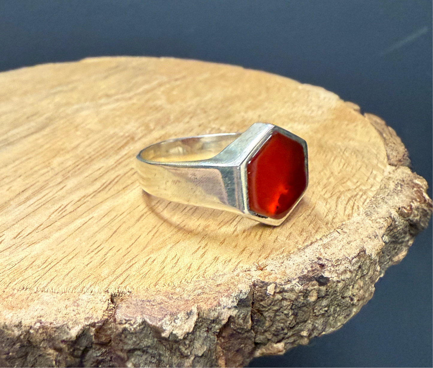 Carnelian Hexagram Unisex Signet Ring | 925 Sterling Silver