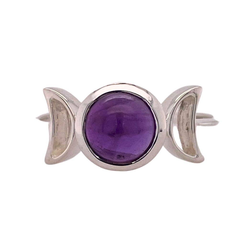 Amethyst Triple Goddess Moon Ring - Cozy Coven