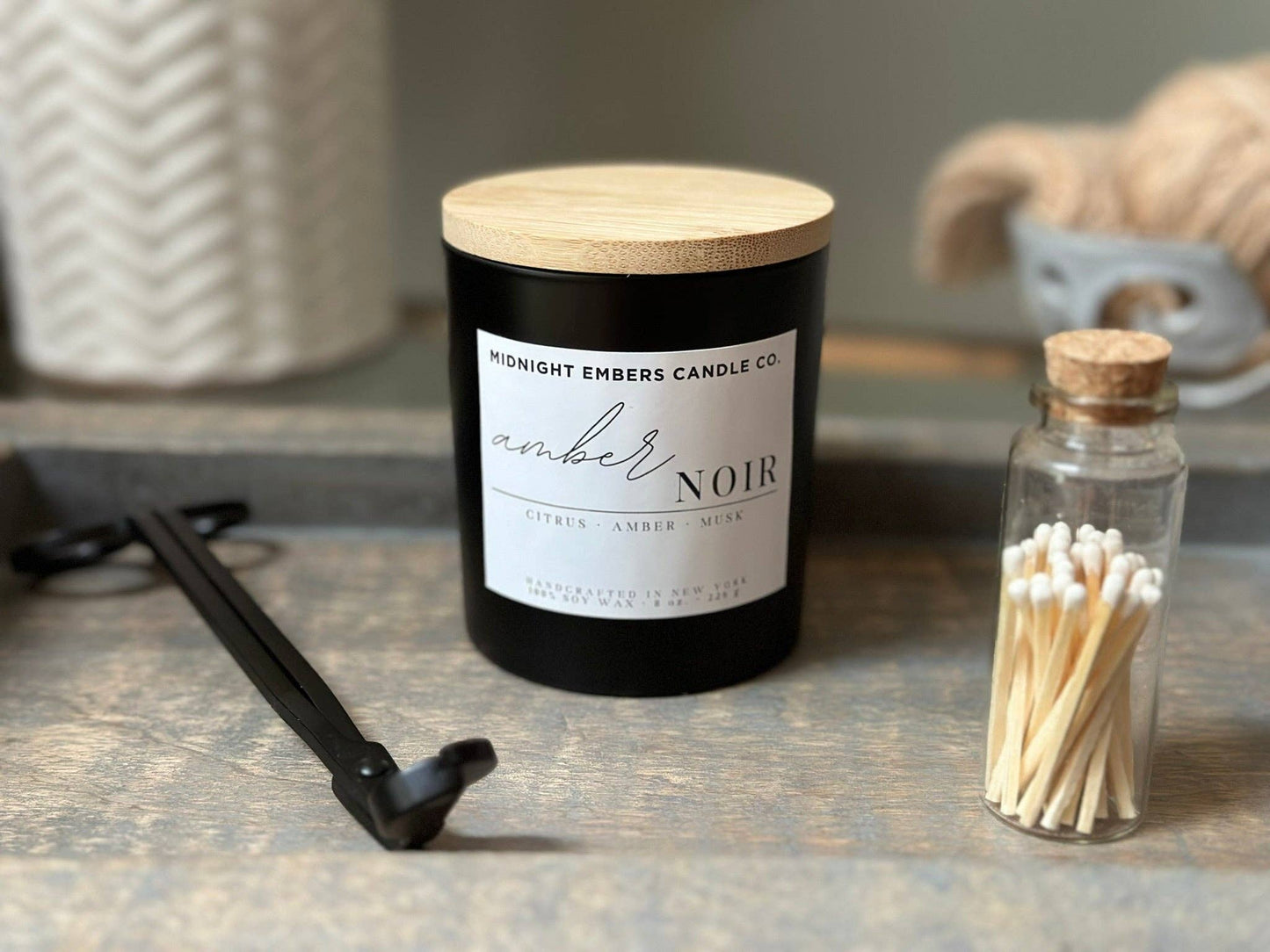 Amber Noir | Hand poured | Black Matte | Soy Candle 8 oz. |
