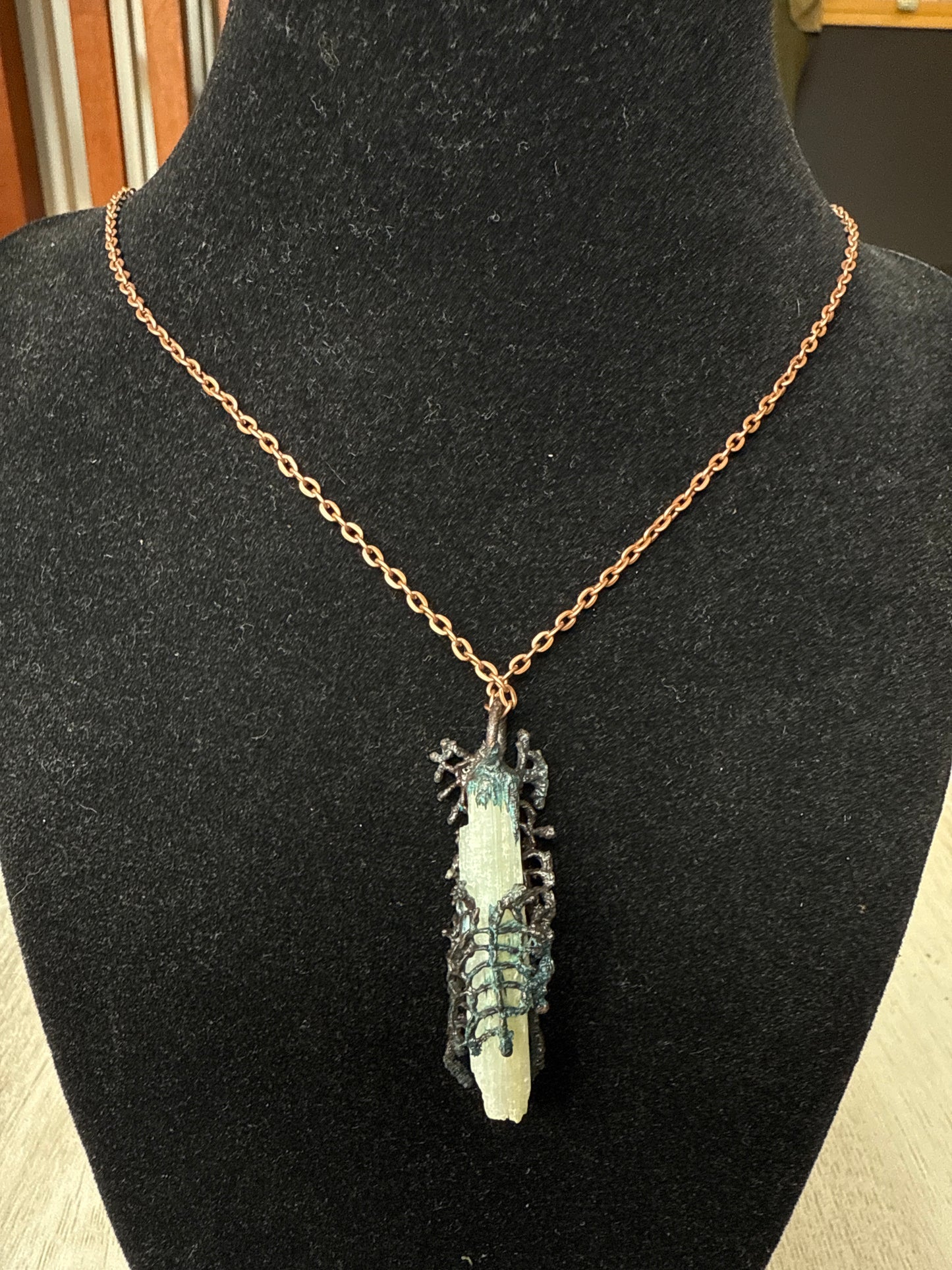 Selenite + Leaf Copper Electroplated Necklace| Handmade by Sacred Alchemy in Vermont