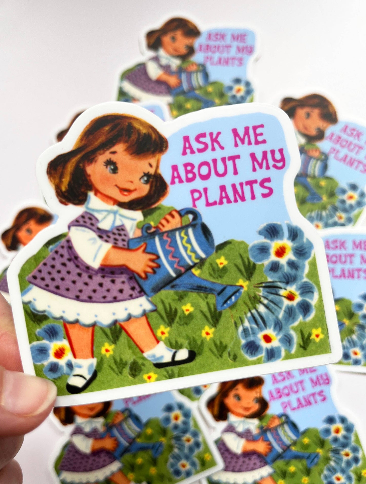 Ask Me About My Plants Sticker - Cute Girl Plant Lady
