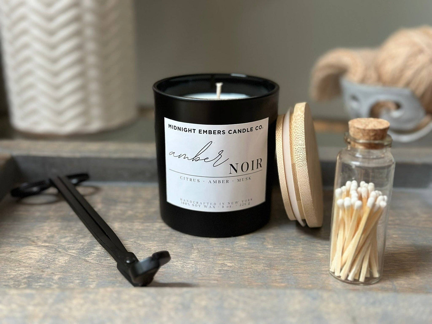 Amber Noir | Hand poured | Black Matte | Soy Candle 8 oz. |