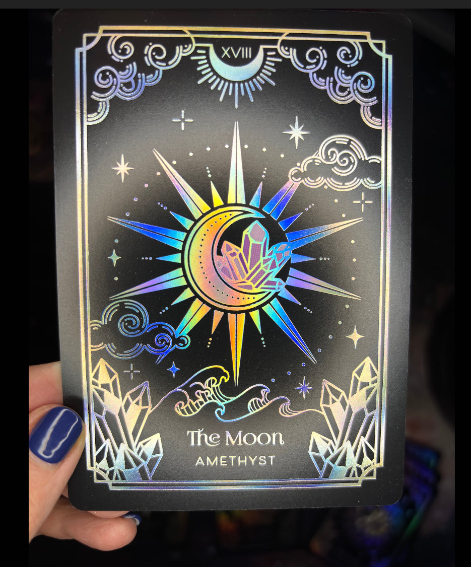Crystalstruck Tarot Silver Holographic Limited Edition 78 card deck- By Moonstruck Crystals Art by Kara Pavlik