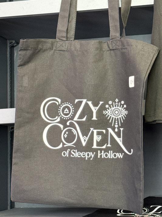 Cozy Coven Sleepy Hollow Logo Black Cotton Tote