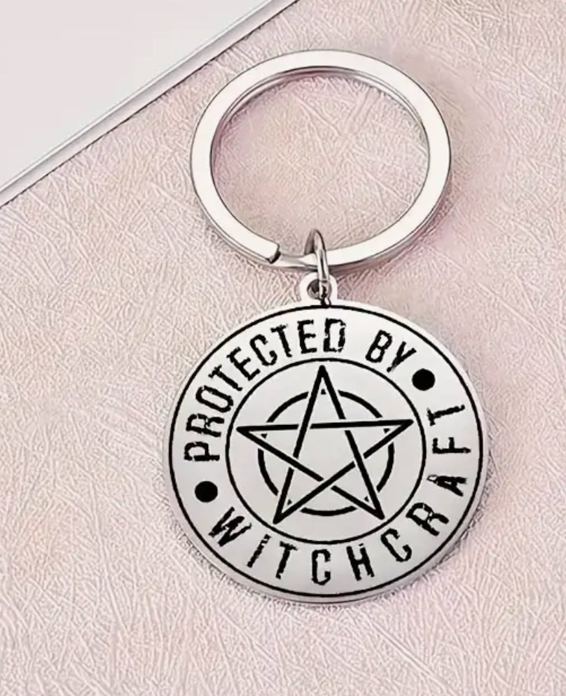 Protected By Witchcraft Pentagam Keyrings - Stainless Steel Keyring for Men and Women