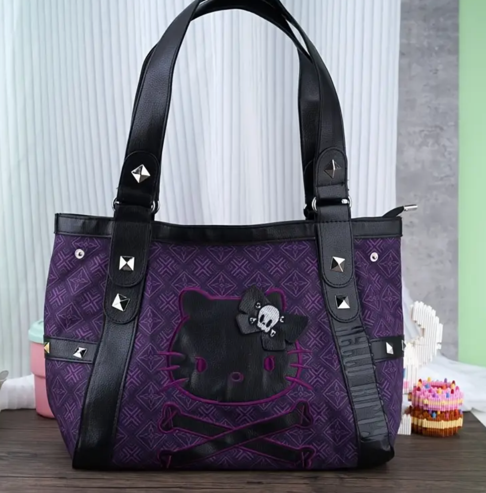 Goth Hello Kitty Black and Purple Tote Bag