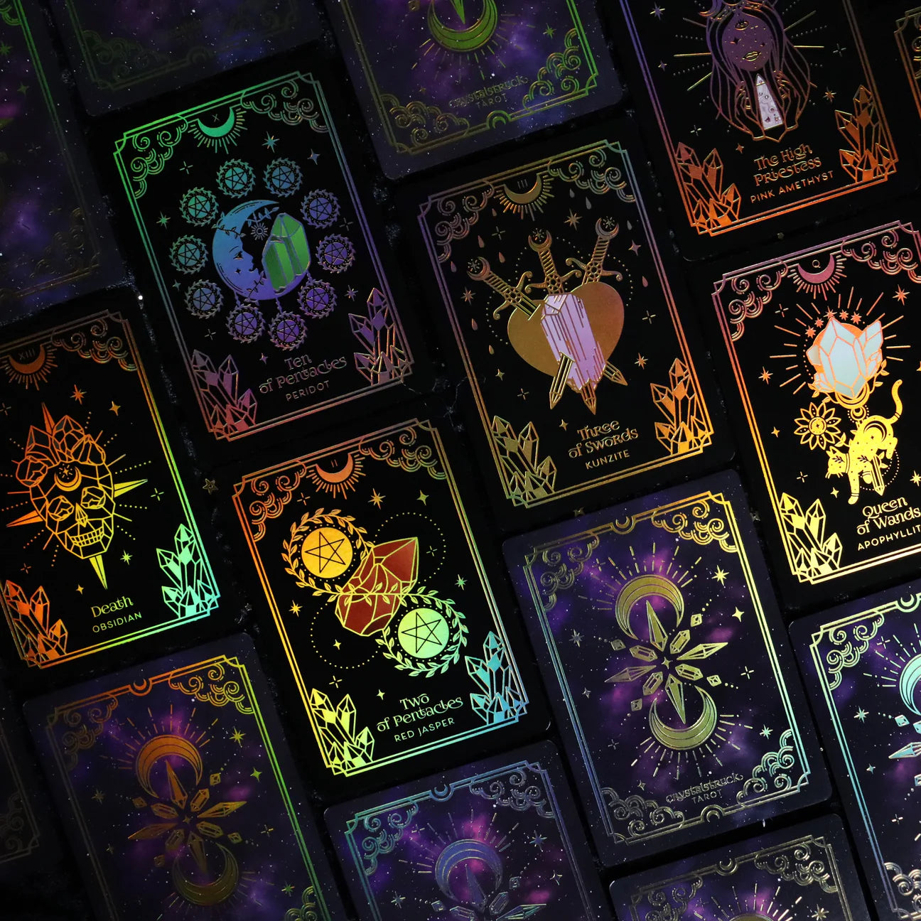 Crystalstruck Tarot Gold Holographic Limited Edition 78 card deck- By Moonstruck Crystals Art by Kara Pavlik