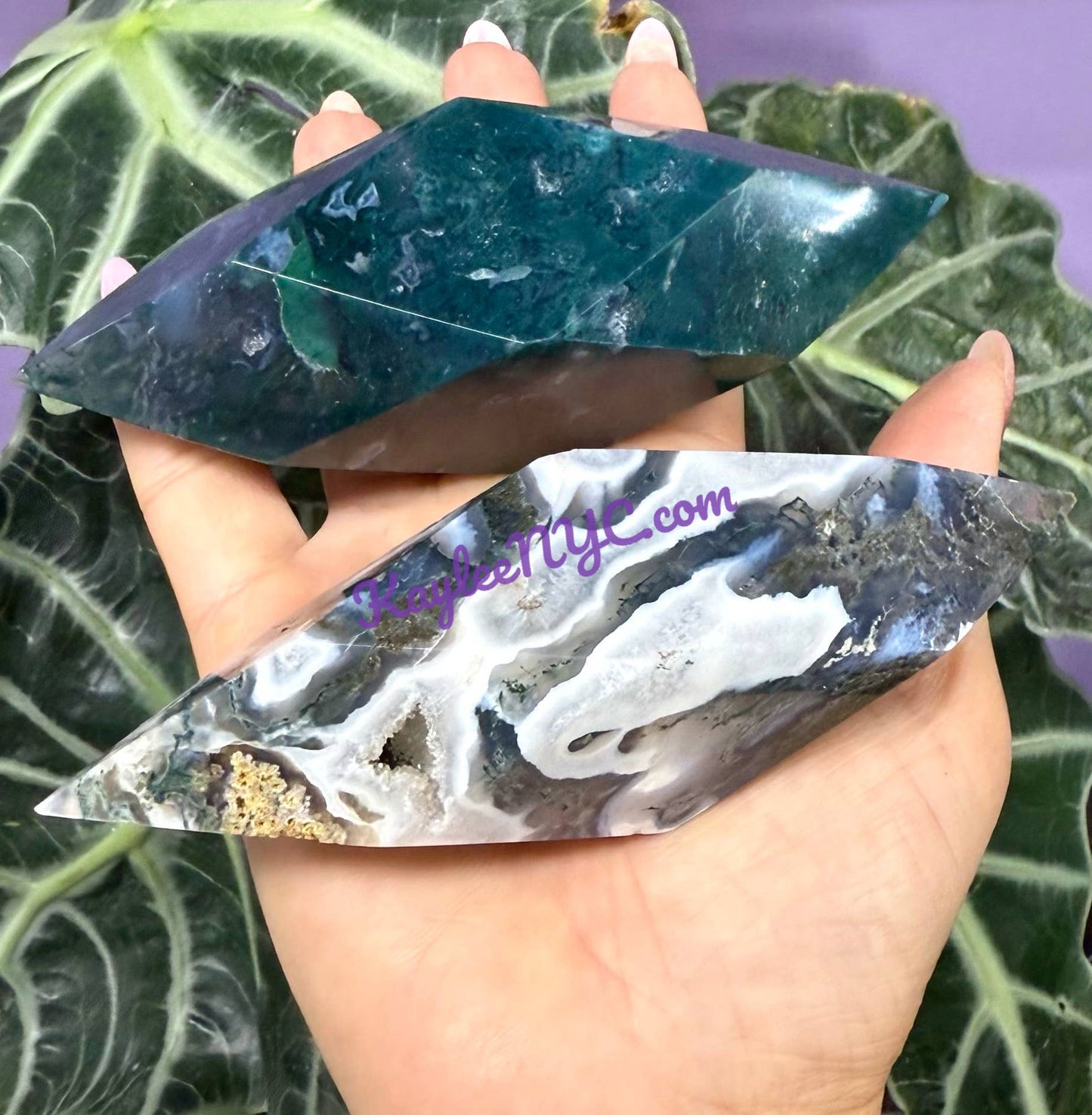 Natural Moss Agate Prism Crystals