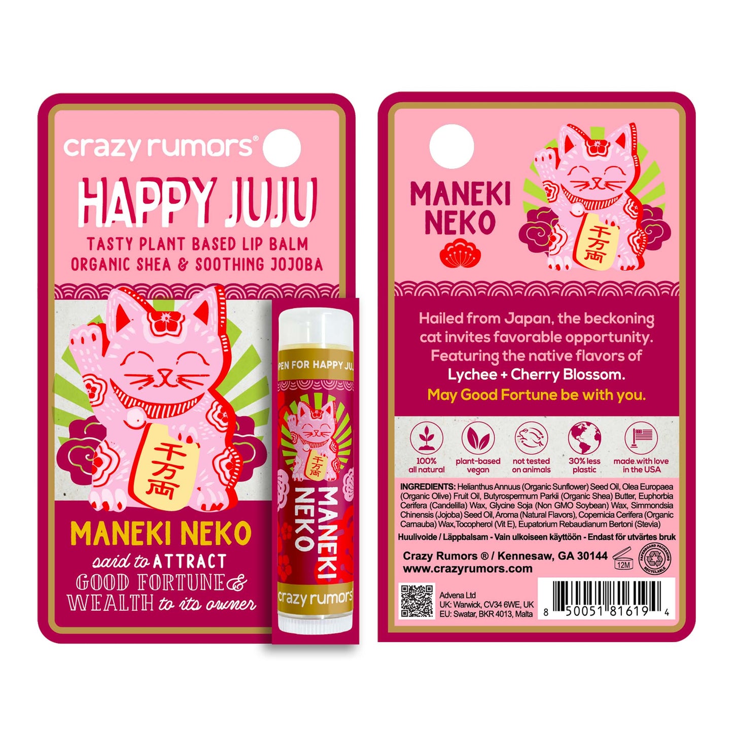All Natural, Vegan Happy Juju- Maneki Neko Lip Balm Gift Box