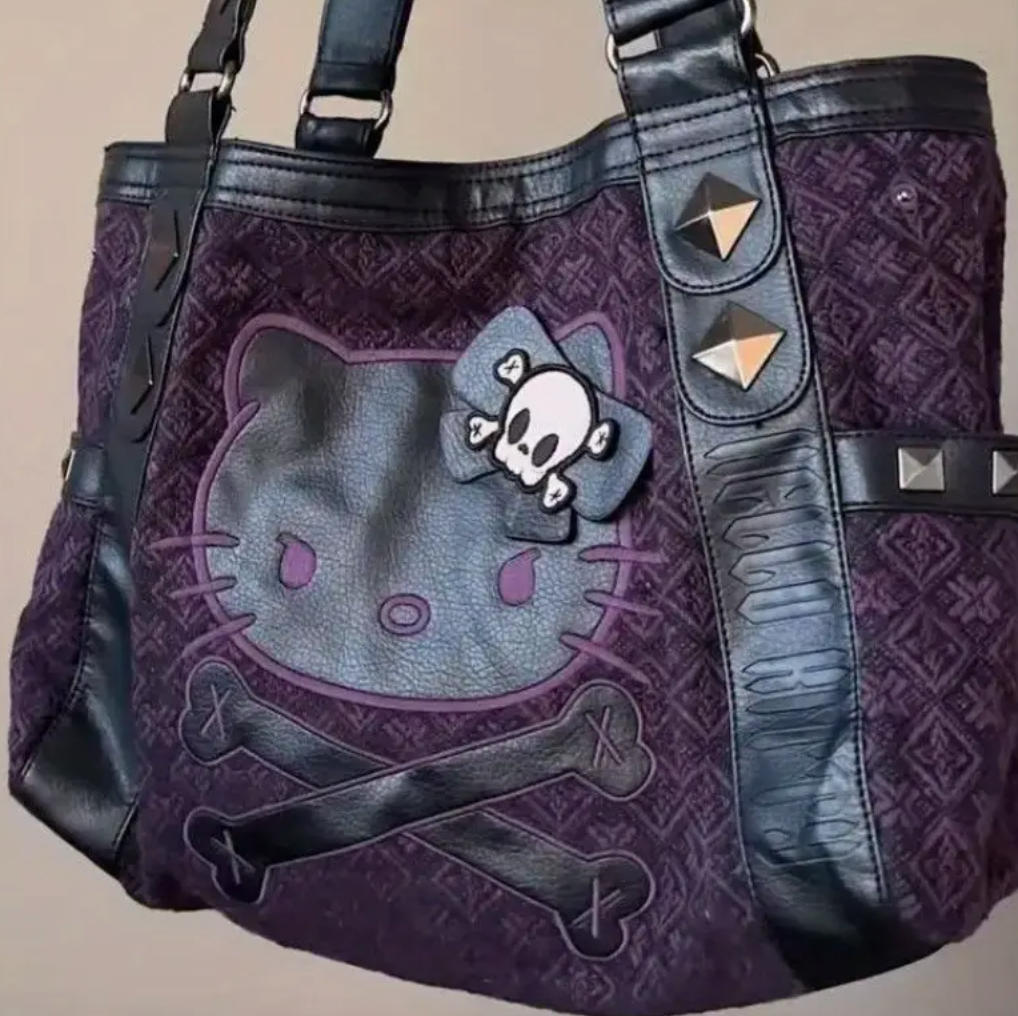 Goth Hello Kitty Black and Purple Tote Bag