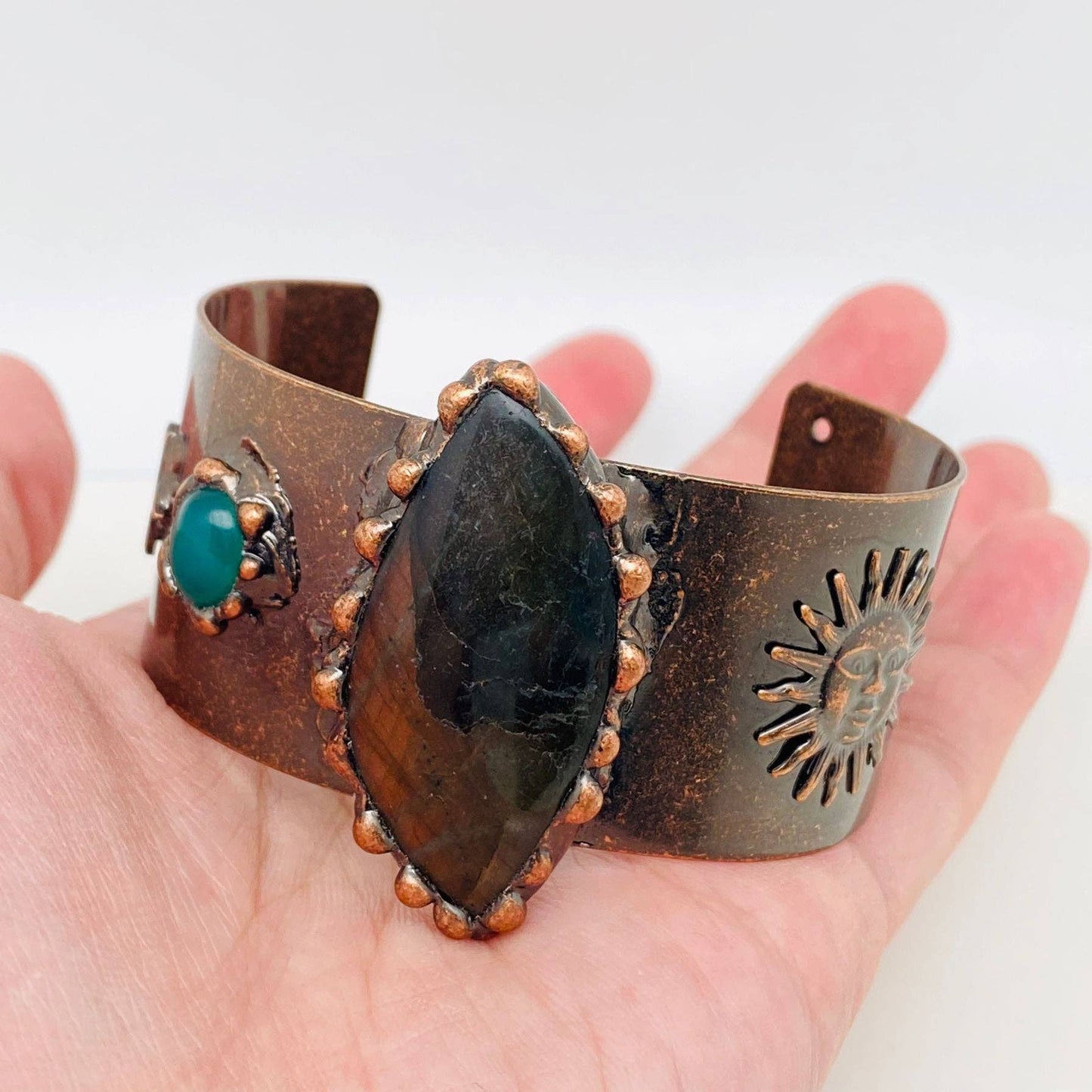 Sun & Star Charm Cuff Bangle Bracelet