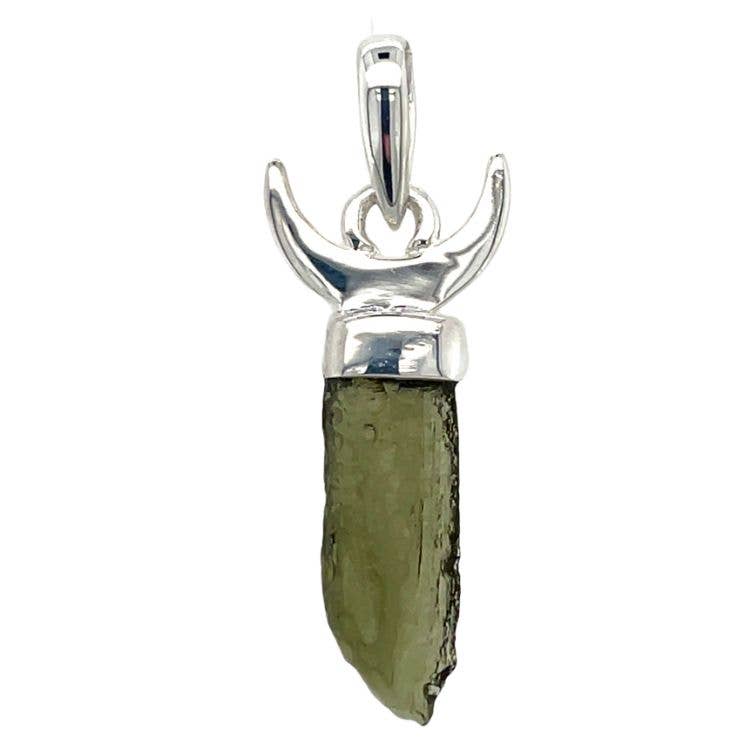 Moldavite Moon Pendant