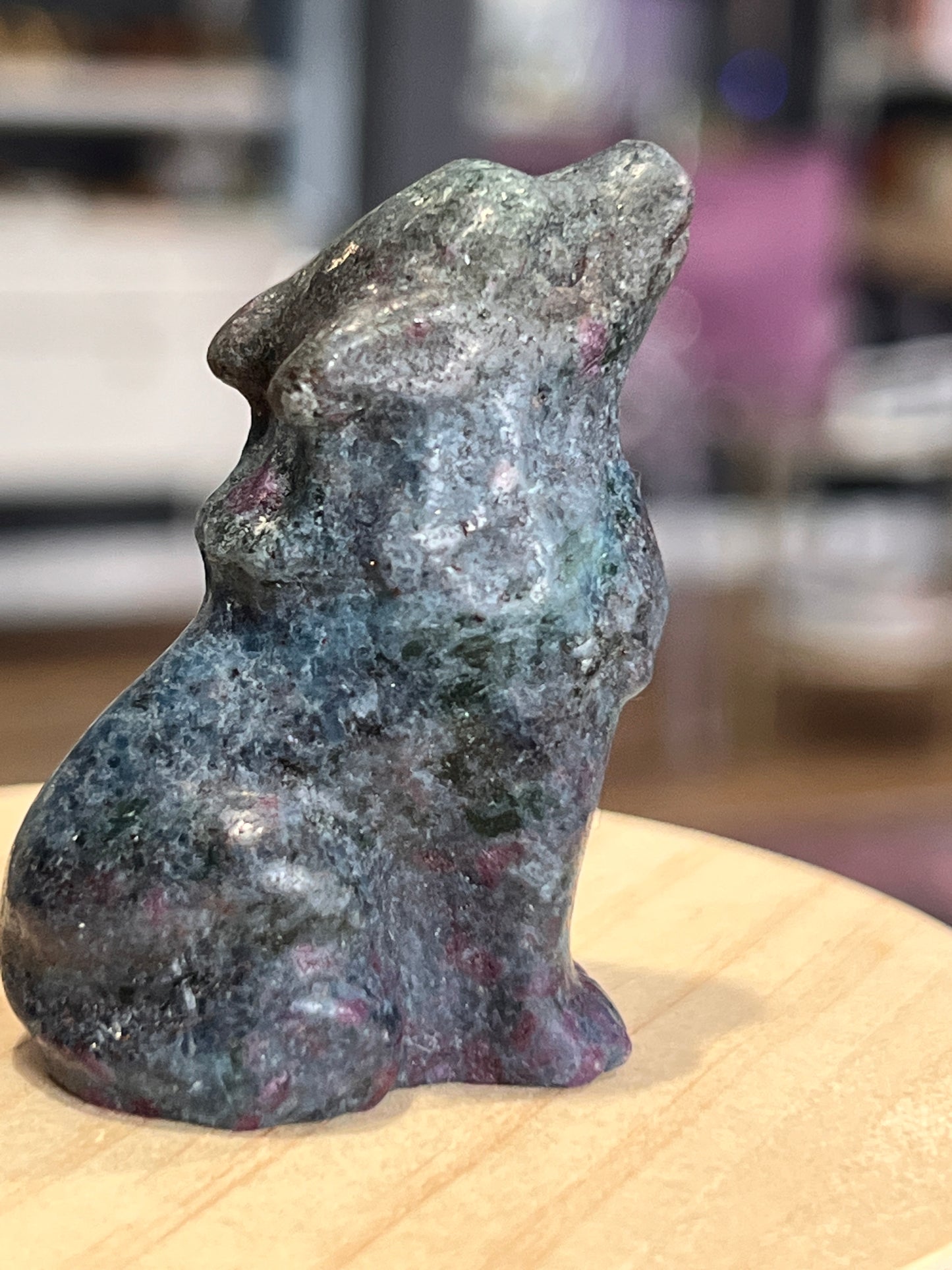 Ruby Zosite Wolf Carving
