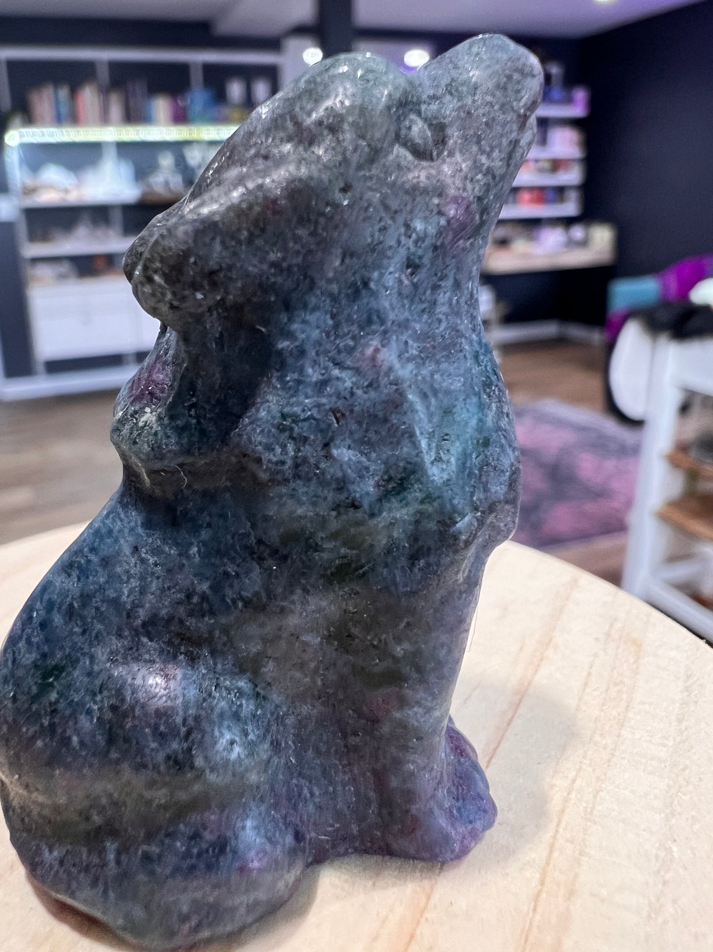 Ruby Zosite Wolf Carving