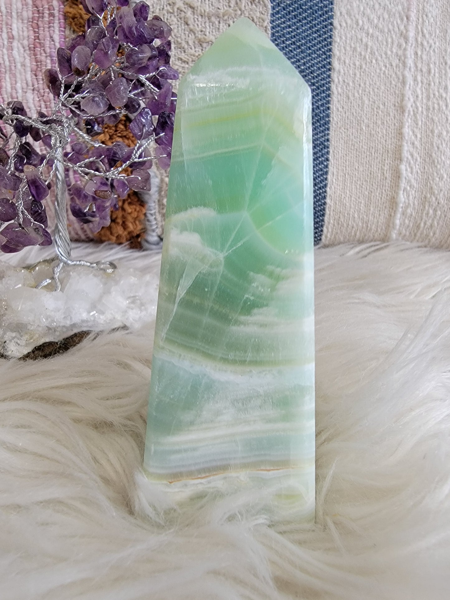 Pistachio Calcite tower (D) - The Healing Collective NY