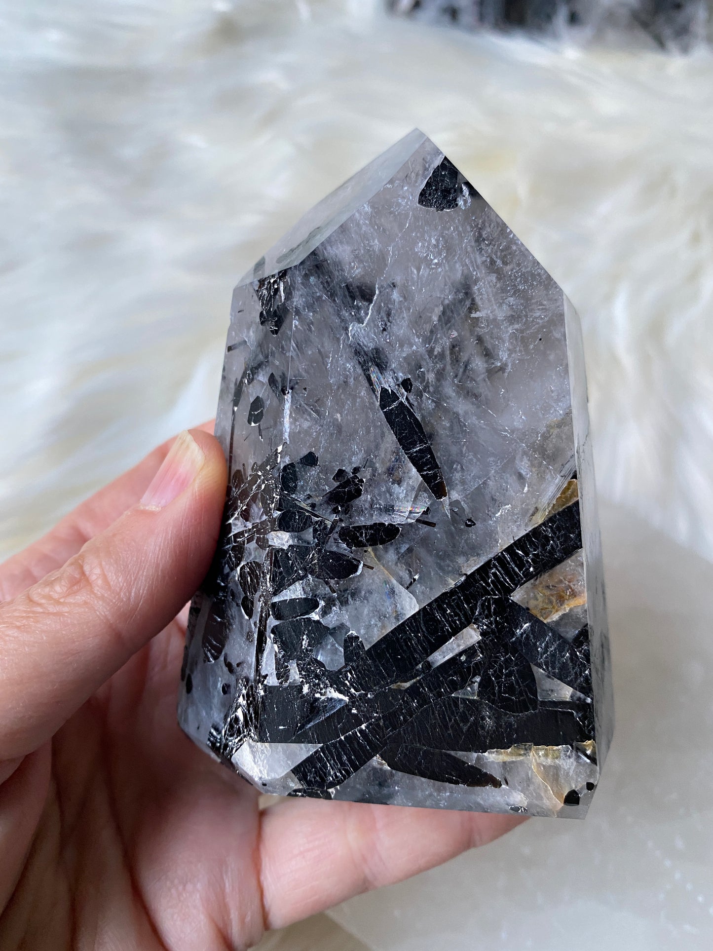 Tourmalated Quartz Towers- Black Tourmaline in Clear Quartz Point (a,b,c)