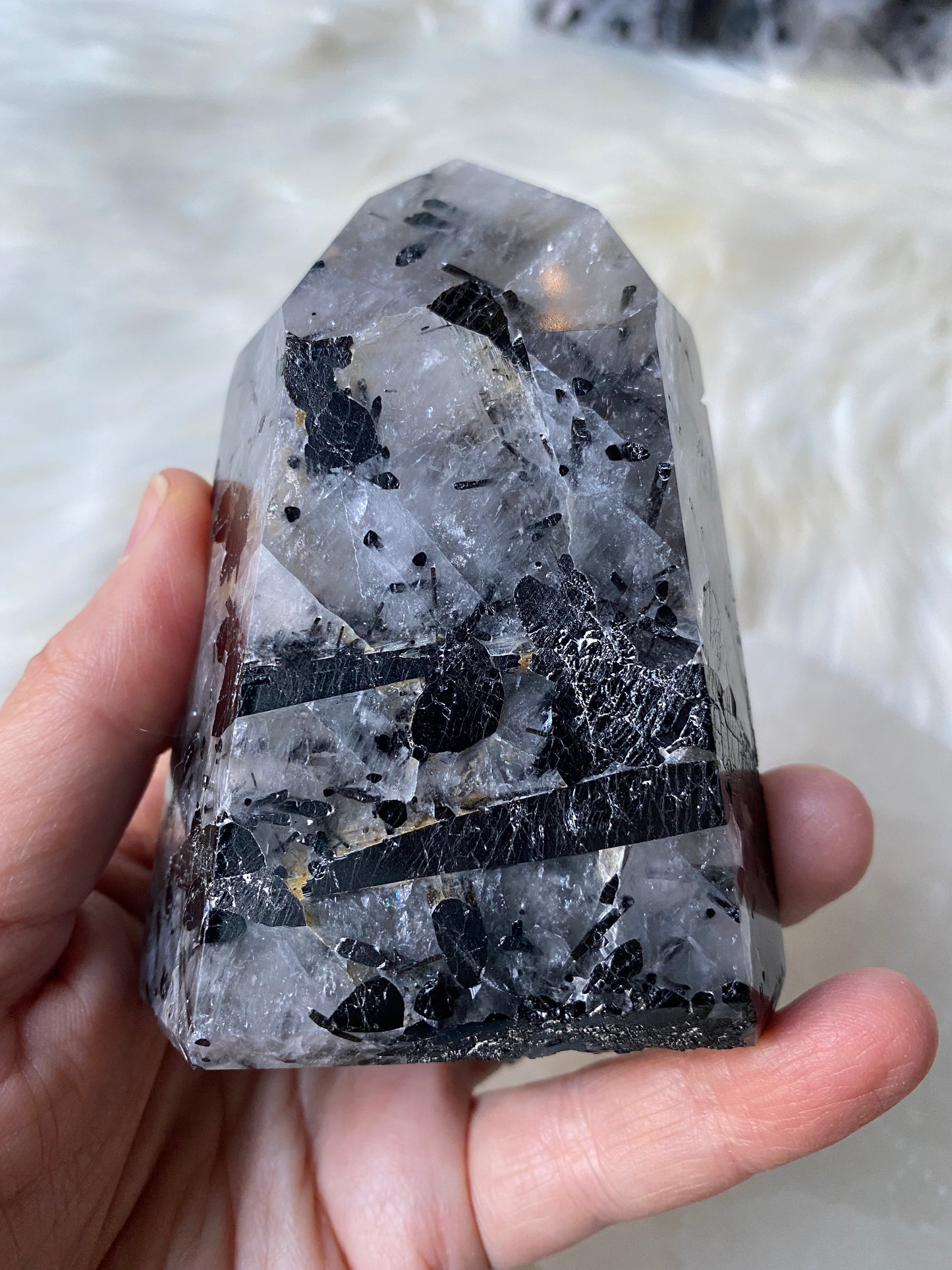 Tourmalated Quartz Towers- Black Tourmaline in Clear Quartz Point (a,b,c)
