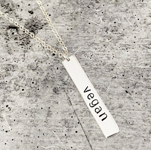 Vegan Silver Bar Necklace -Vegan Silver Bar Necklace -Vertical Charm Necklace for Her