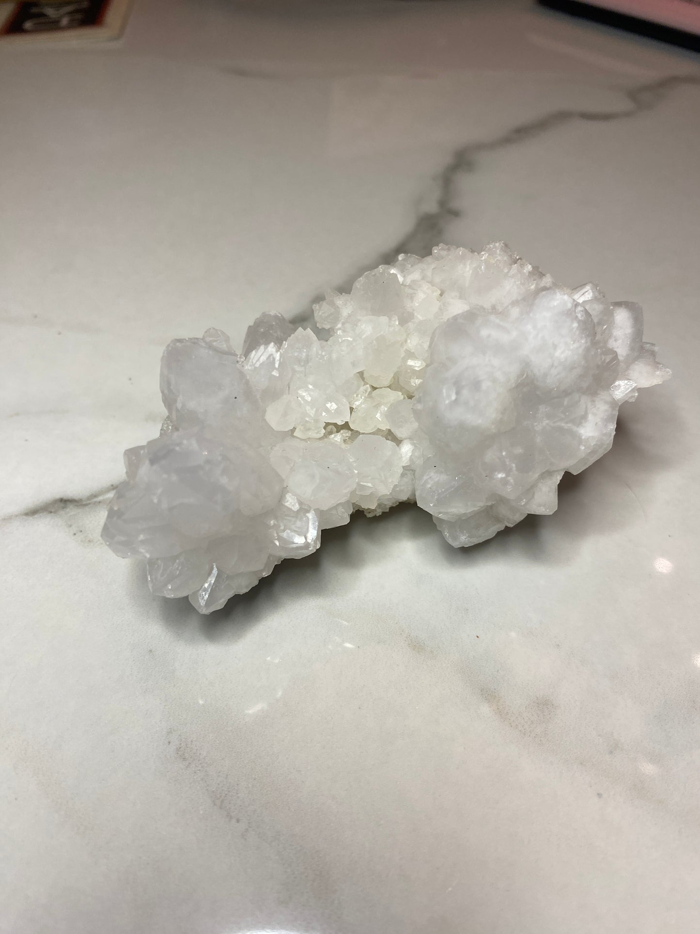 Moroccan Quartz Crystal Geode Cluster | Sugar Quartz | Healing Crystals Energy Stones | Rocks and Minerals | Mineral Specimen - Snow White