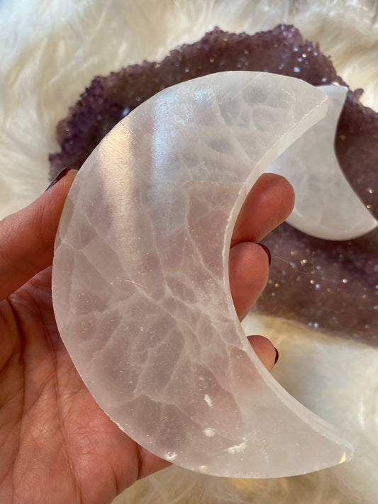 Selenite Moon Carvings - The Healing Collective NY