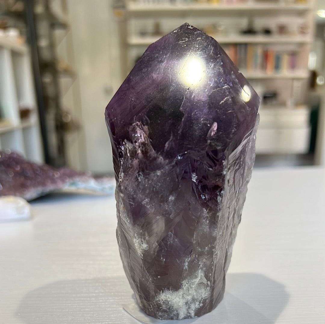 Phantom Amethyst Root Point / Rough Sides Polished Top/ Generator A596 - The Healing Collective NY