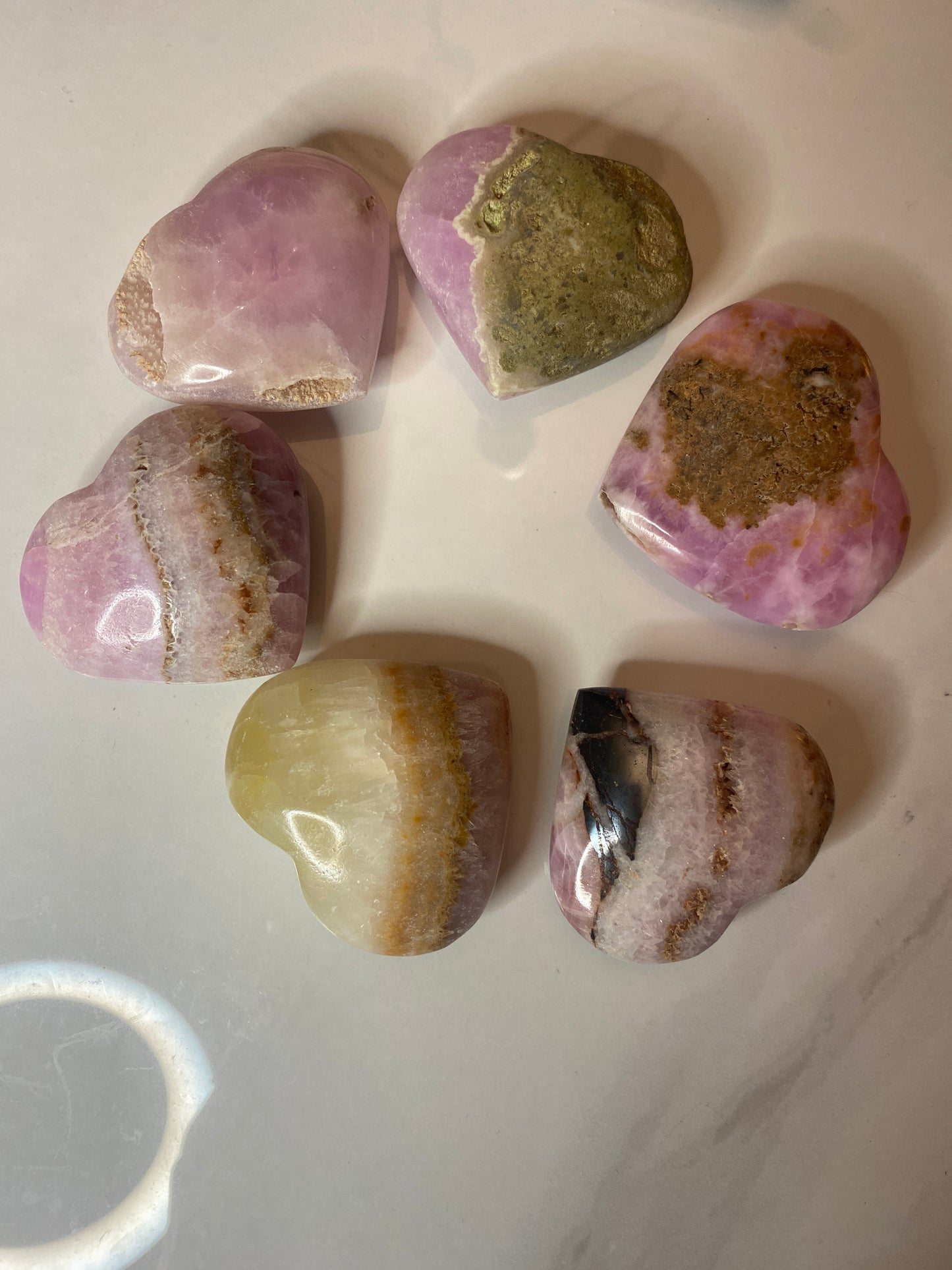 Pink Aragonite Heart Palm Stone