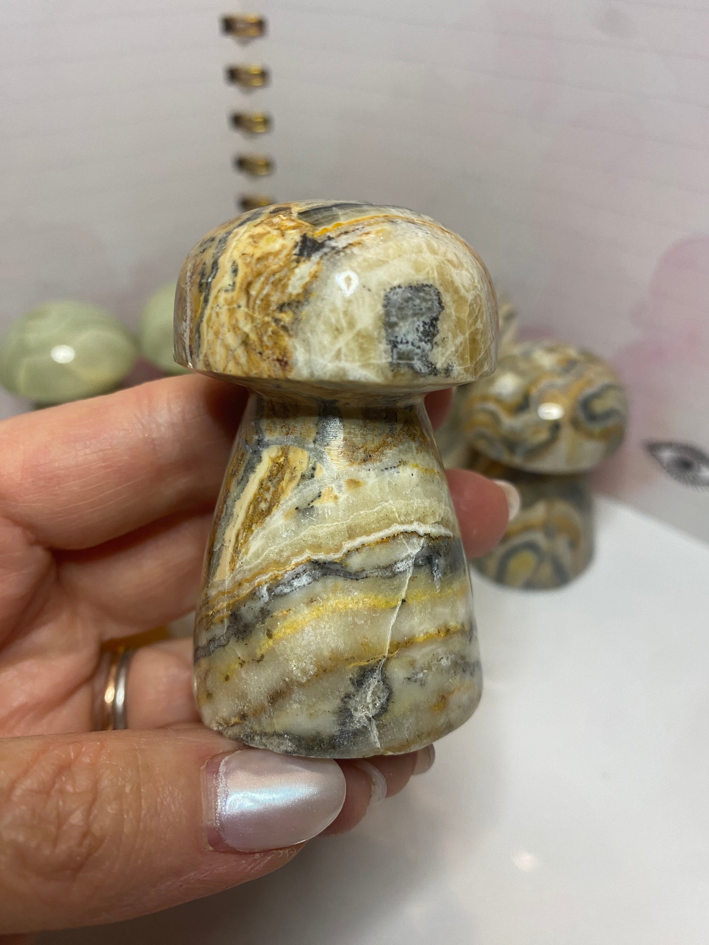 Mixed Mushrooms 🍄- Orange Calcite, Pistachio Calcite, Bumblebee Jasper