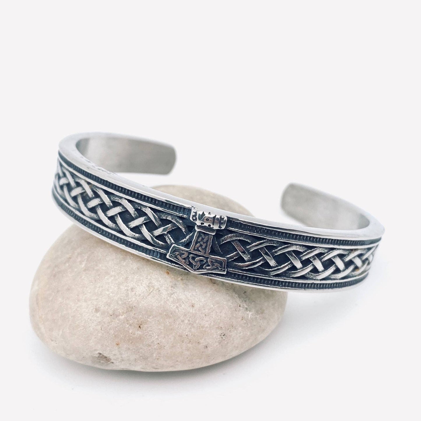 Stainless Steel Viking Rune Thor Hammer Cuff Bangle - MJ/BC