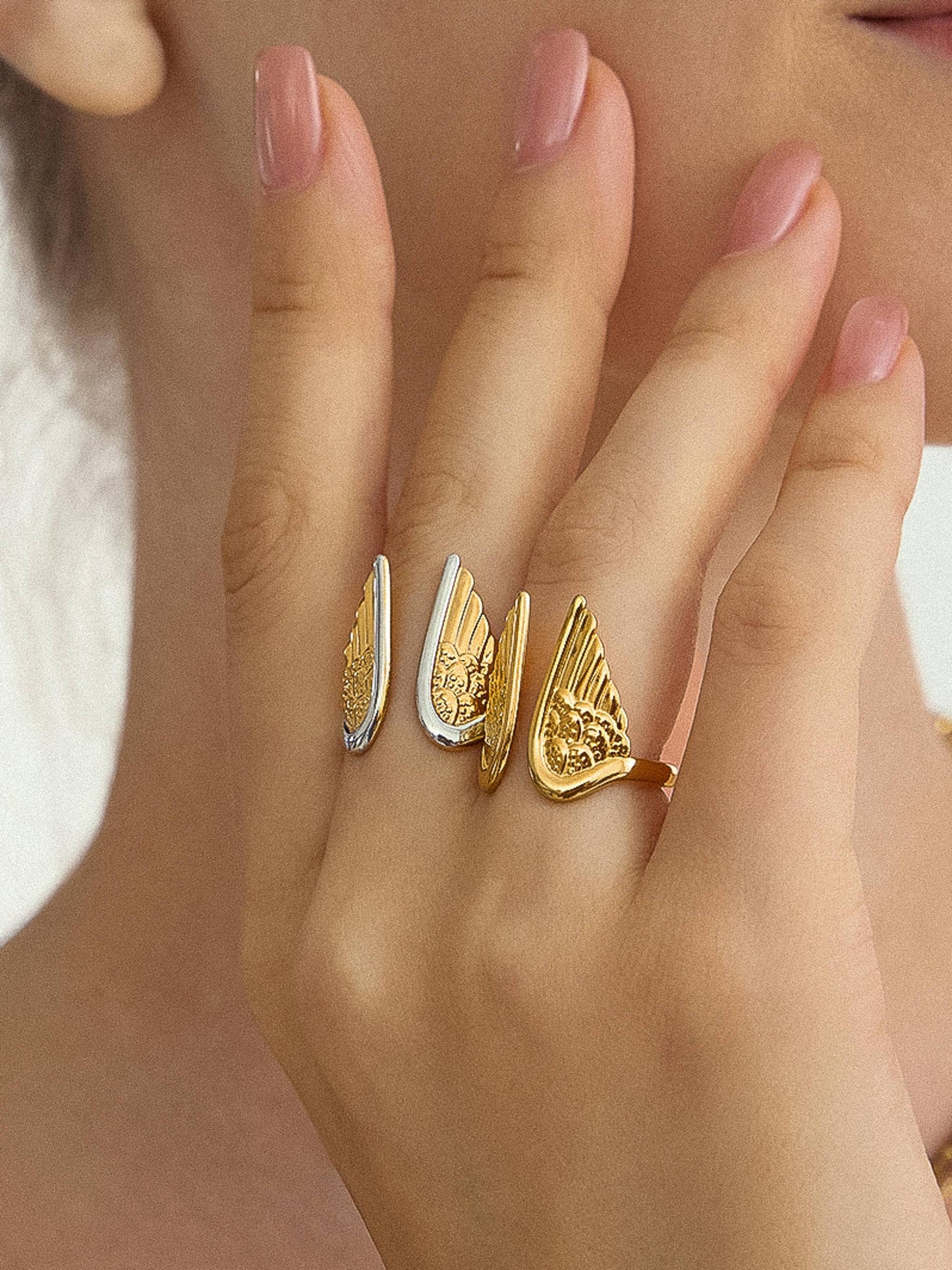 Silvane 18K Gold Non-Tarnish Angel Wing Ring - Cozy Coven