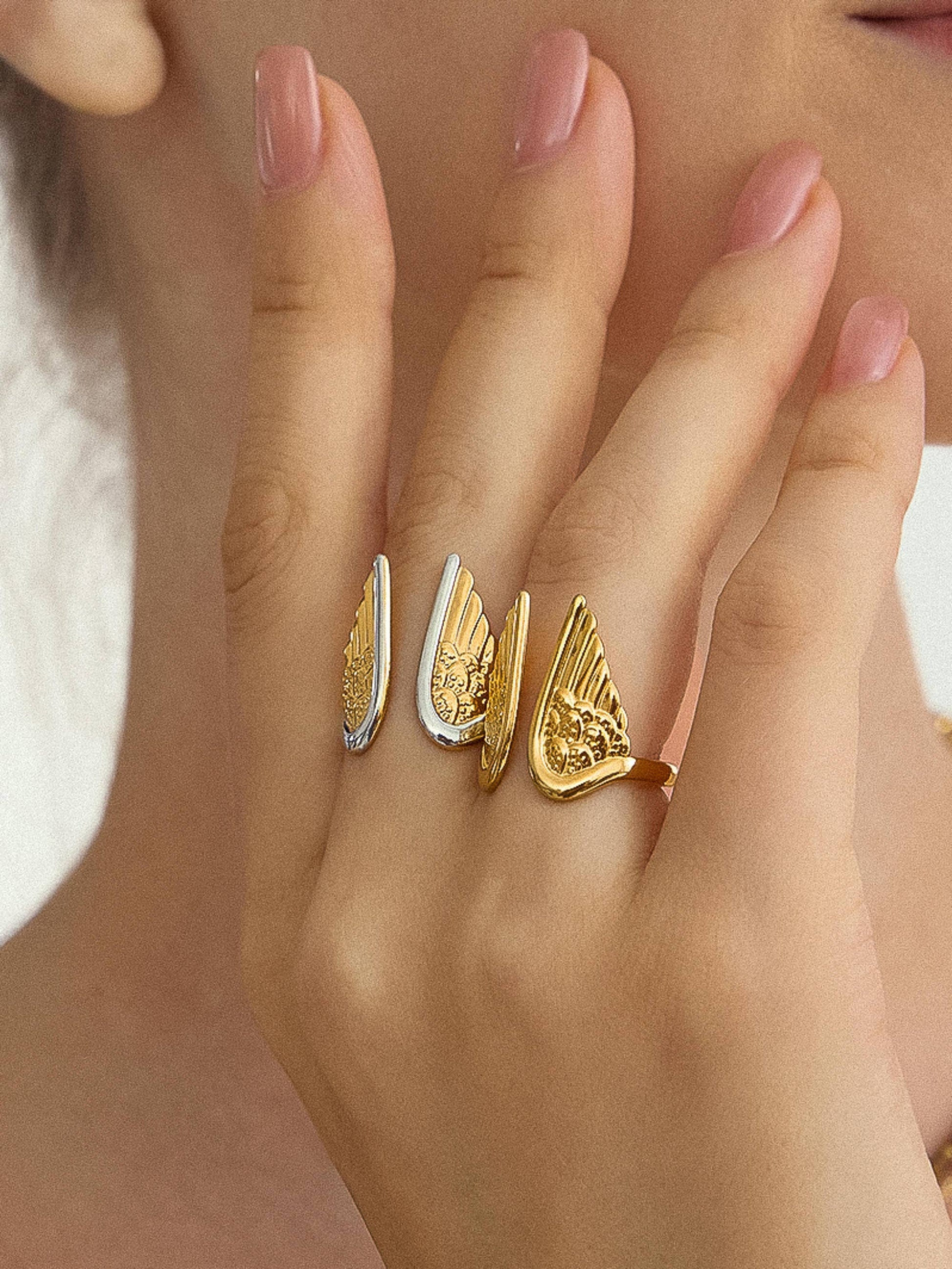 Silvane 18K Gold Non-Tarnish Angel Wing Ring - Cozy Coven