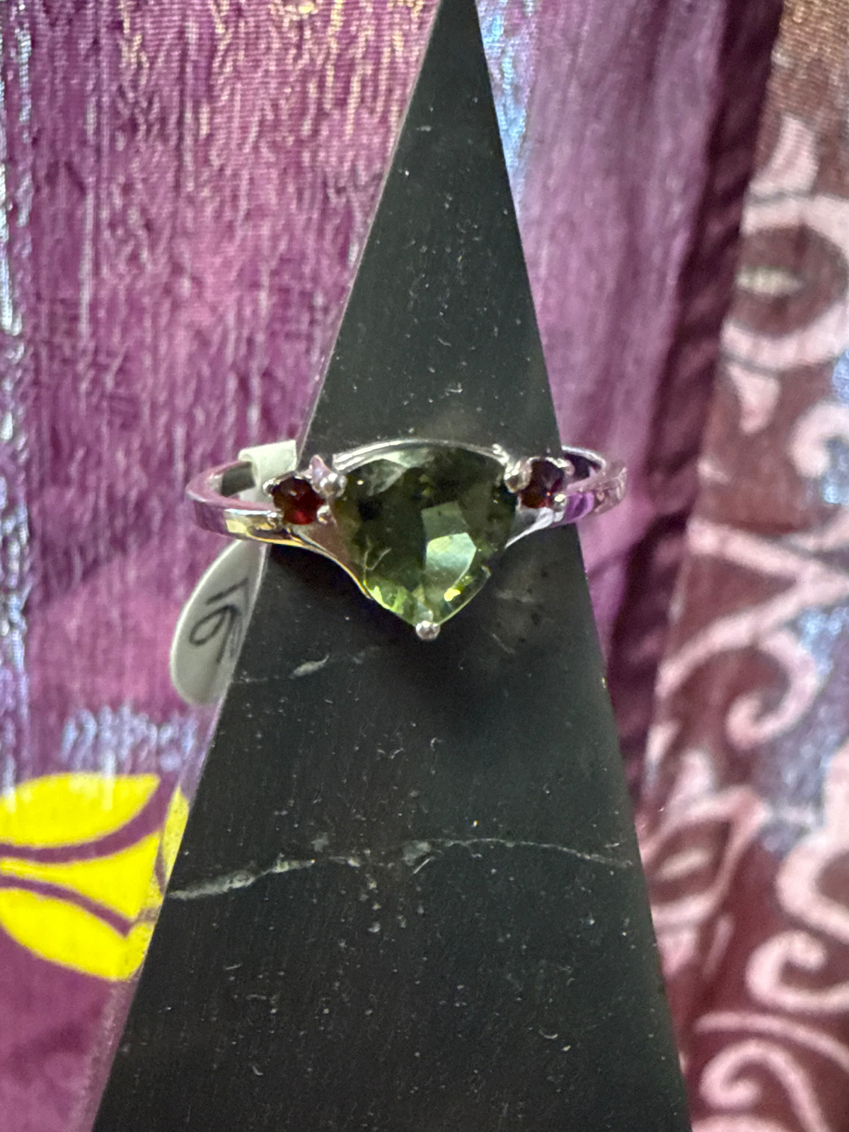 Moldavite & Czech Garnet Ring | Sterling Silver