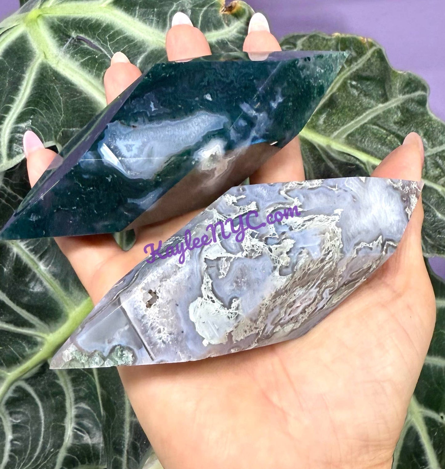 Natural Moss Agate Prism Crystals