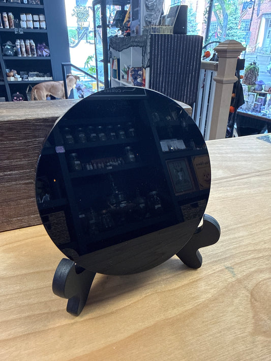Black Obsidian Scrying Mirror with Stand - Cozy Coven