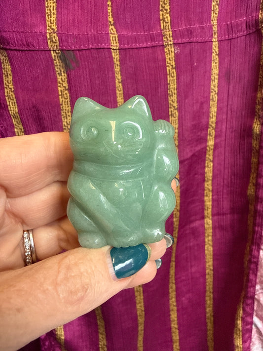 Lucky Cat Aventurine Carving