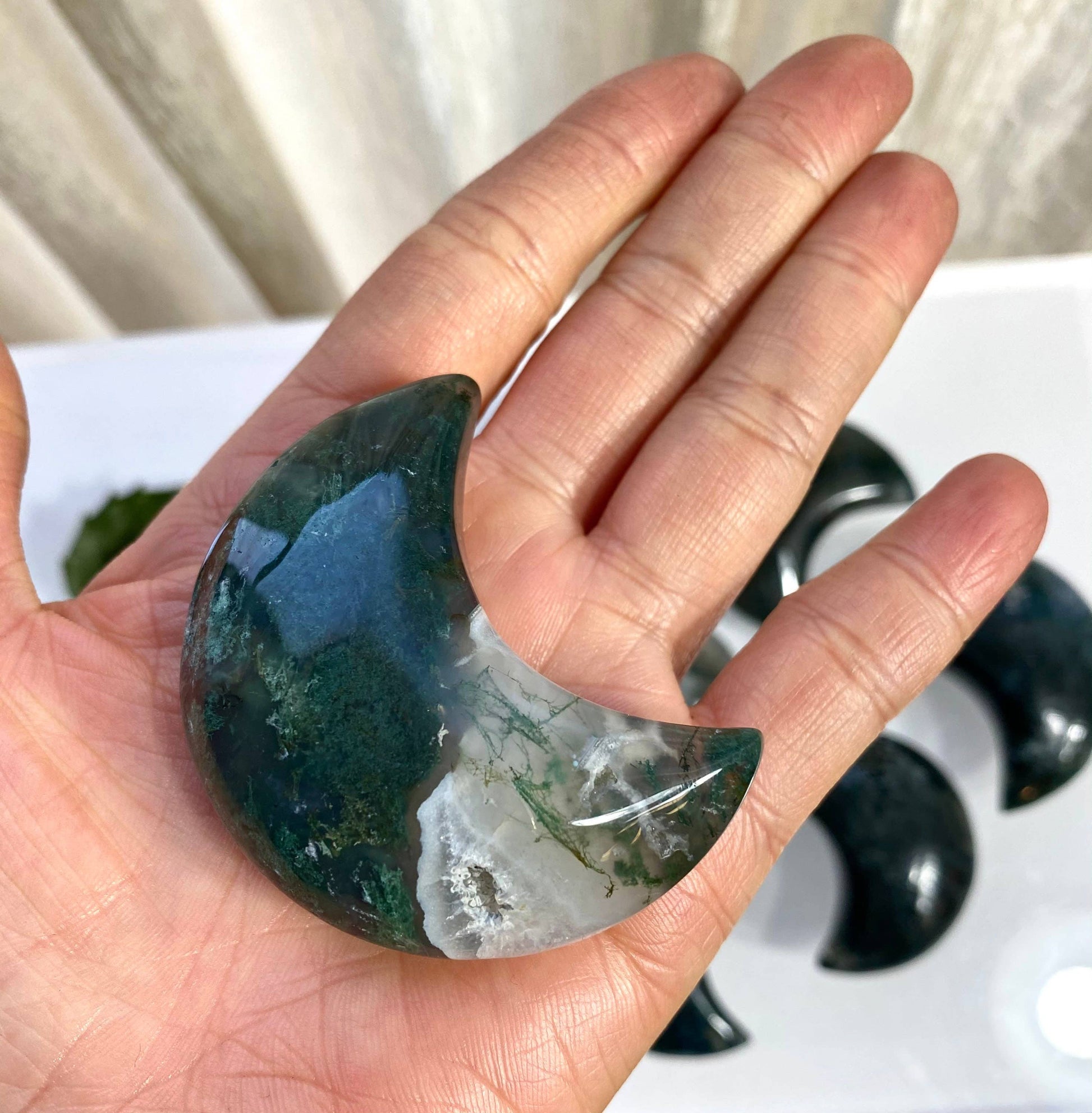 2 lbs Natural Moss Agate Crystal Healing Moons - Cozy Coven
