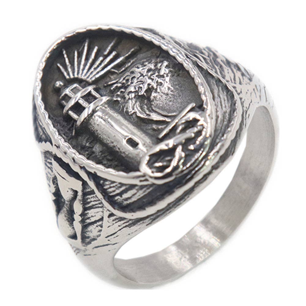 Men's Stainless Steel Ring Lighthouse Pattern - MJ/MR