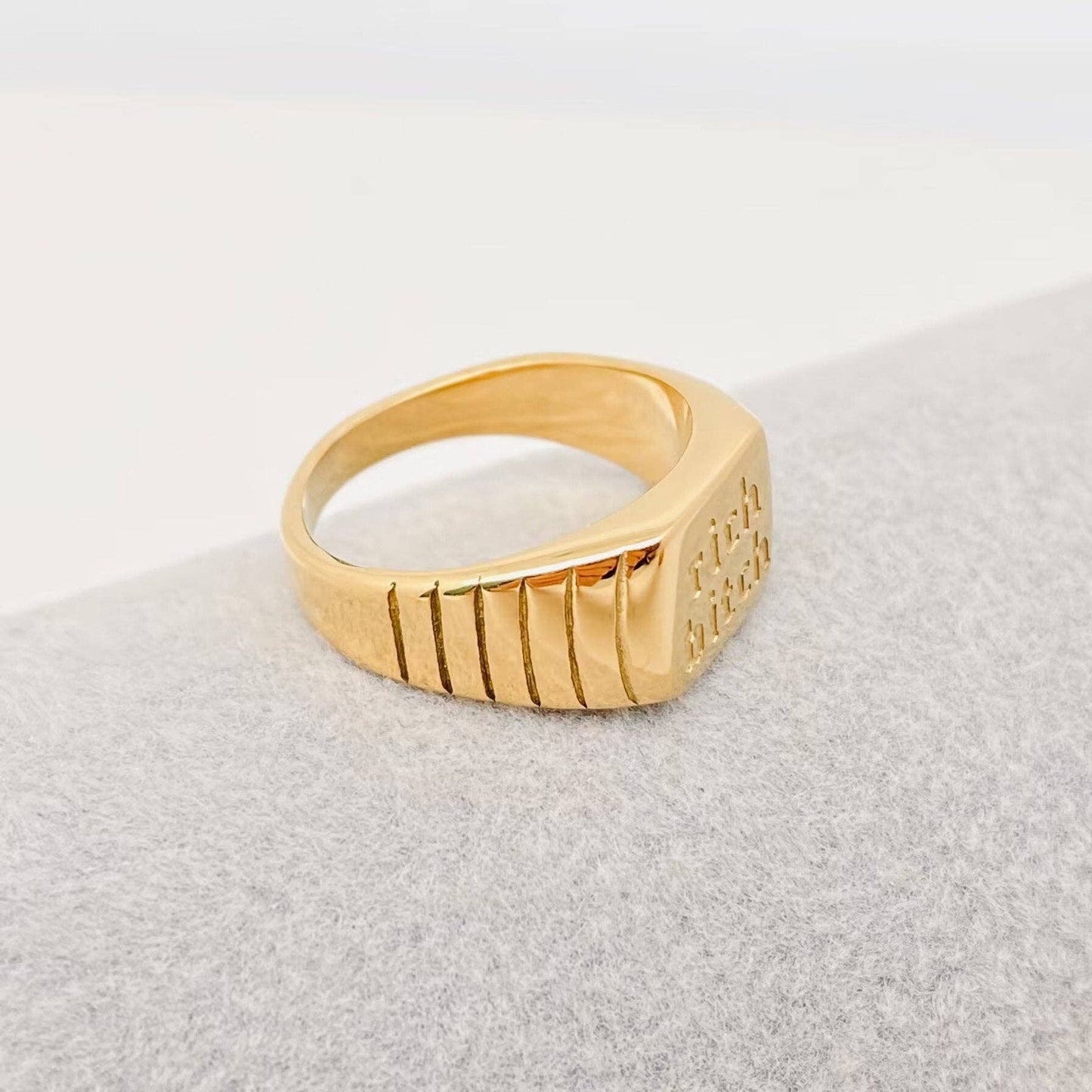 "Rich bitch" 18K Gold Plated Stainless Steel Ring - FGS - Cozy Coven