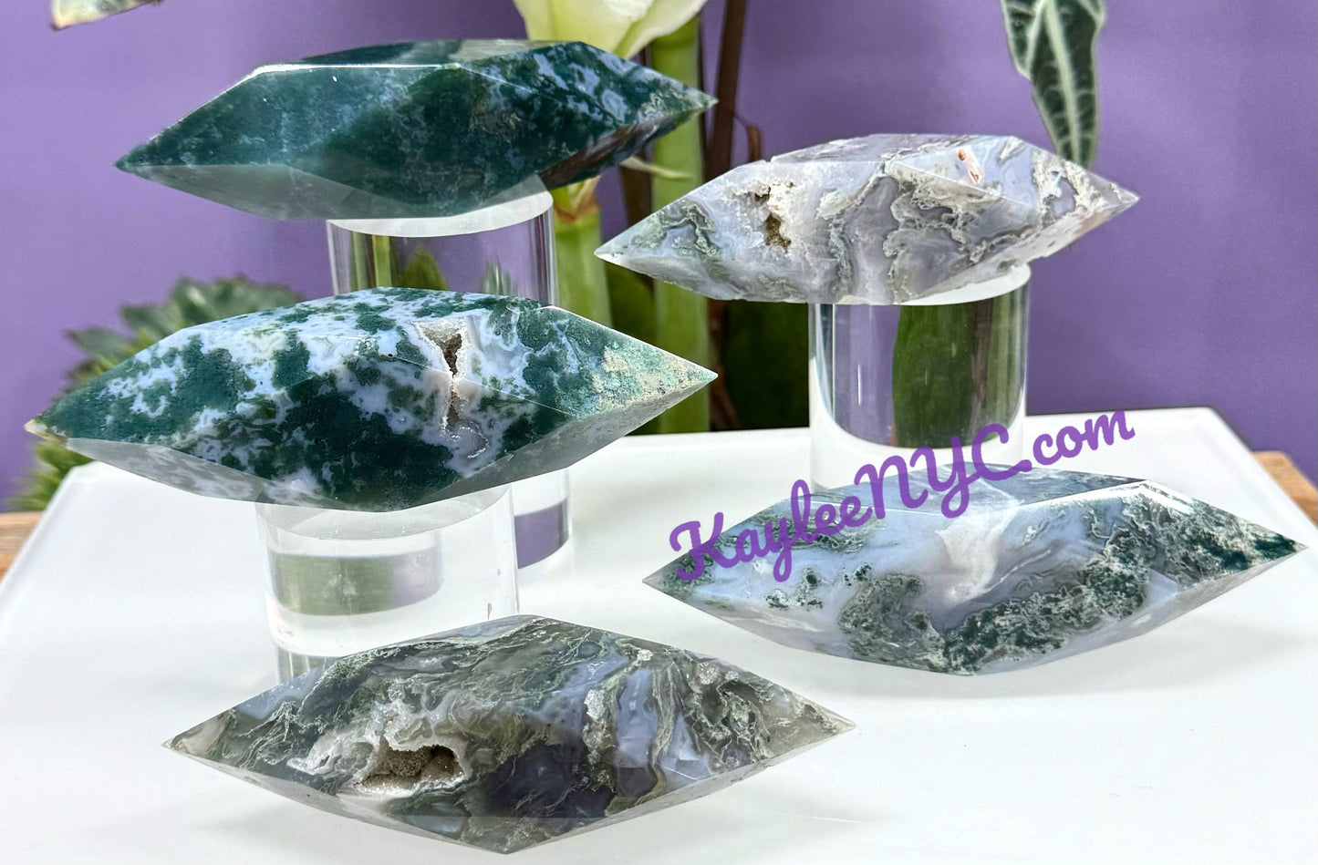 Natural Moss Agate Prism Crystals