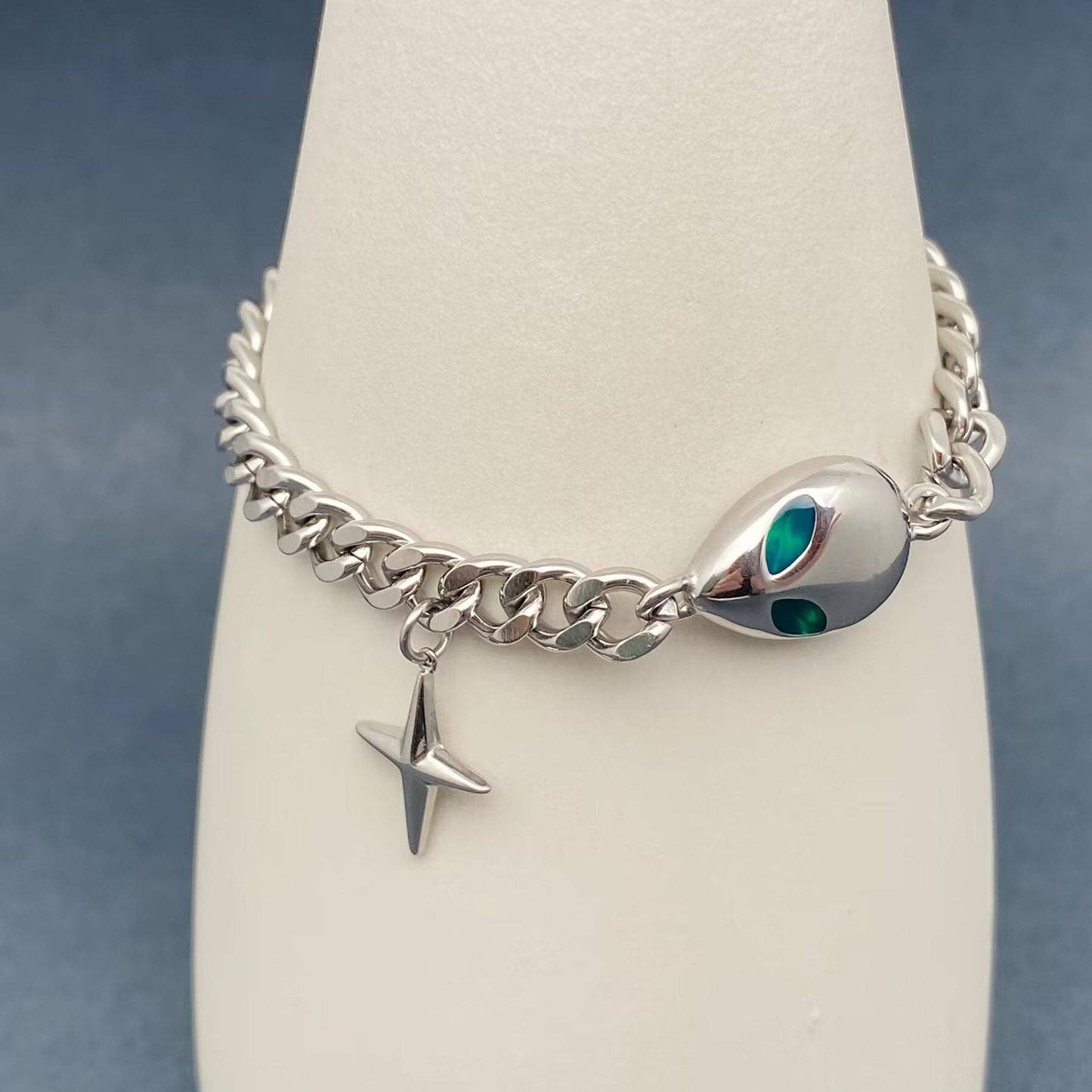 Unisex Stainless Steel ET Charm Cuban Chain Bracelet