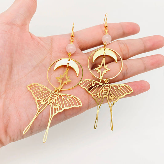 Stars and Moon Moths Bohemian Earrings