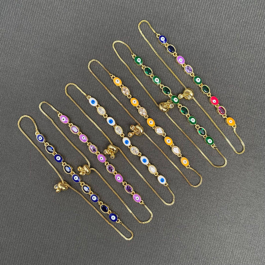 Enamel Evil Eye Colored Zircon Inlaid Adjustable Bracelet - Cozy Coven