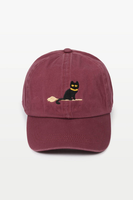 Halloween Black Cat Embroidery Cotton Baseball Cap - Cozy Coven